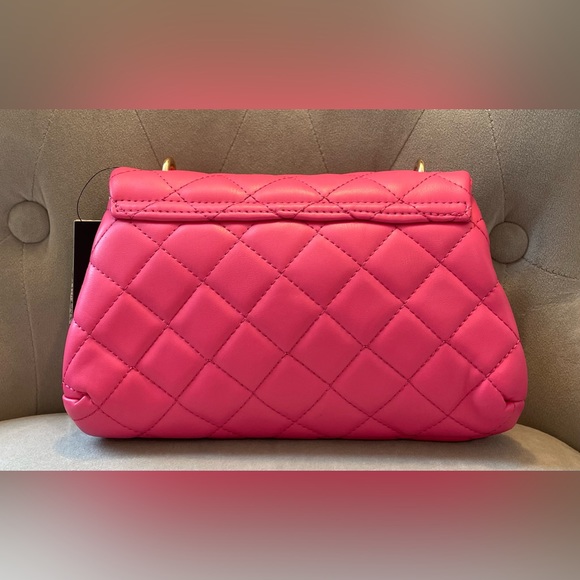 Badgley Mischa Vegan Leather Hot Pink Quilted Messenger Pearl Bag - Picture 3 of 12